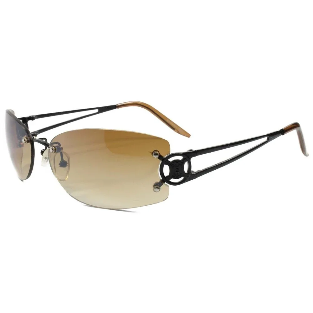Rimless Rectangle Sunglasses Womens Elegant Slick Design Stylish Black Frame